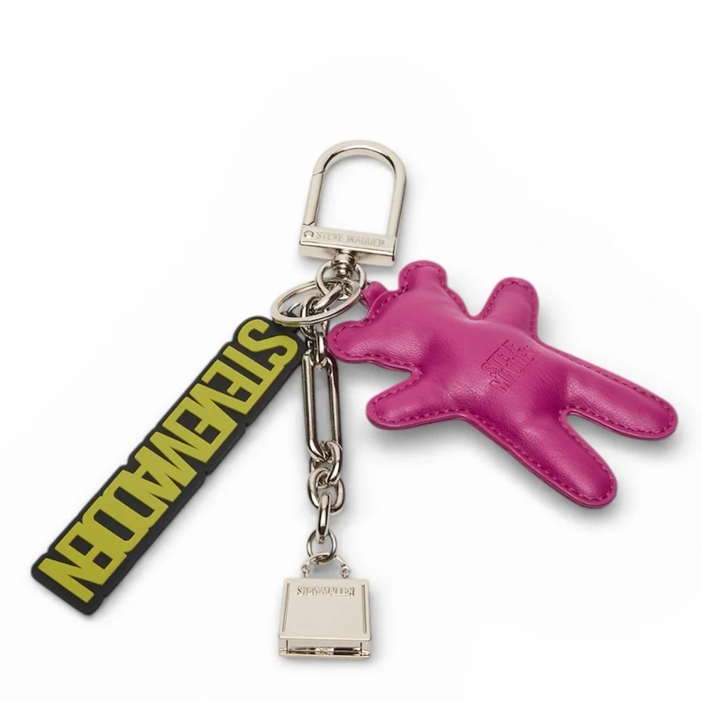 Steve Madden The Evelyn Charm Pink Bear Keychain With Silver Accents